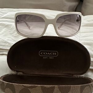 COACH White Rectangular Women's Sunglasses with Gradient Lenses